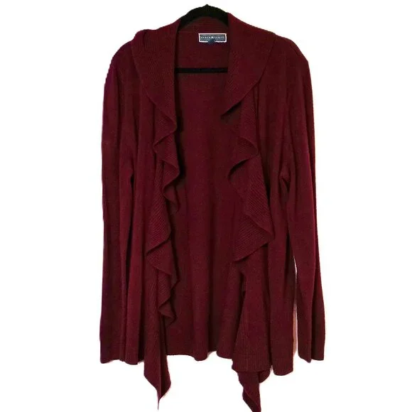 Cardigan Sweater XXL Karen Scott burgundy knit long sleeve top open front - Picture 2 of 6